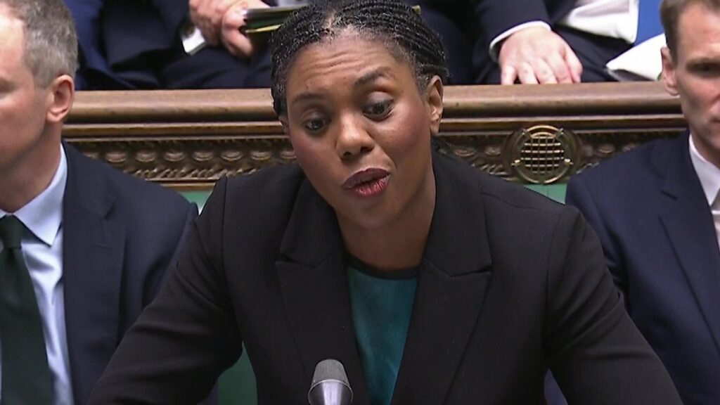 Conservative party leader Kemi Badenoch on the attack during this week's Prime Minister's Questions. Pic: PA