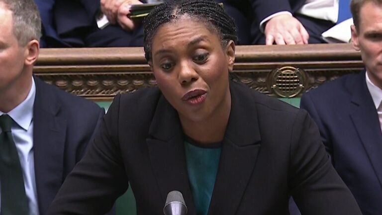 Conservative party leader Kemi Badenoch on the attack during this week's Prime Minister's Questions. Pic: PA
