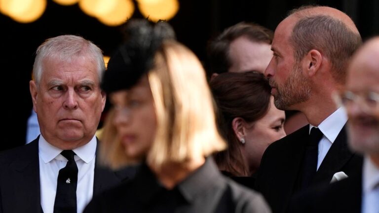 The Duke of York and the Prince of Wales at the Duchess of Kent's funeral last month. Pic: PA