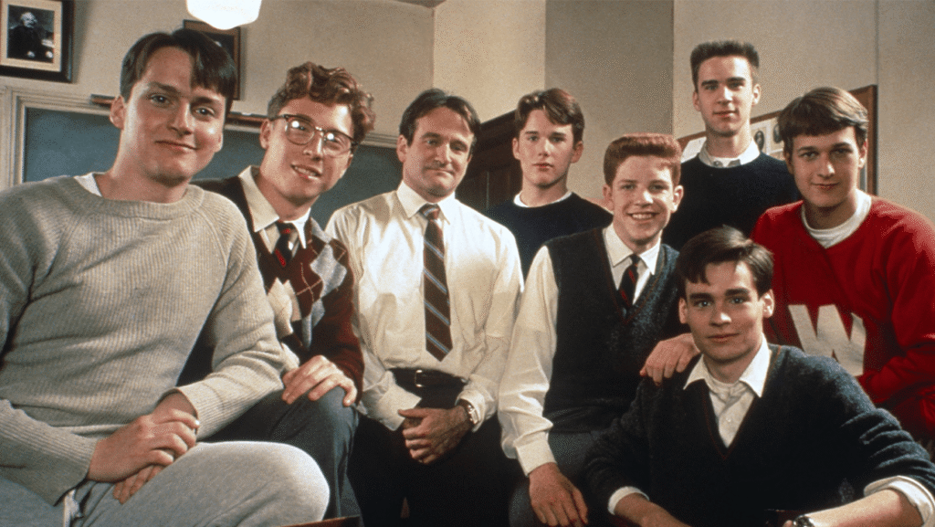 Robin Williams Never Followed Dead Poets Society Script (L-R) Gale Hansen, Allelon Ruggiero, Robin Williams, Ethan Hawke, Dylan Kussman, Robert Sean Leonard, James Waterston and Josh Charles in 'Dead Poets Society.'