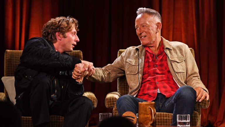 Bruce Springsteen (right) and Jeremy Allen White, who plays the musician in biopic Deliver Me From Nowhere. Pic: Getty Images for Spotify
