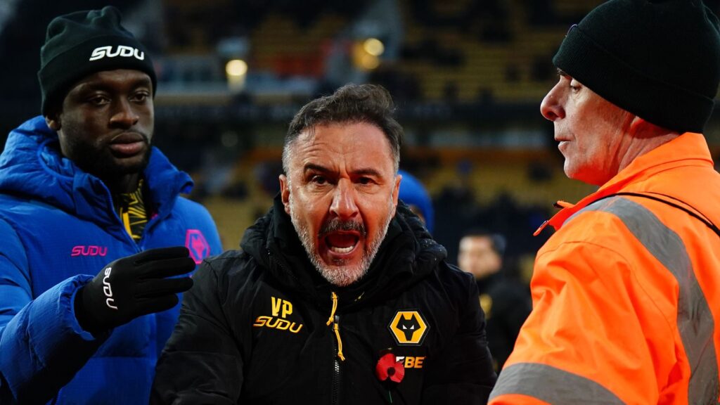 Vitor Pereira sacked as Wolves manager just weeks after signing new contract, as club remains winless and bottom of the Premier League | UK News Vitor Pereira demonstrates with angry Wolves' fans following their recent 3-2 defeat to Burnley. Pic: PA