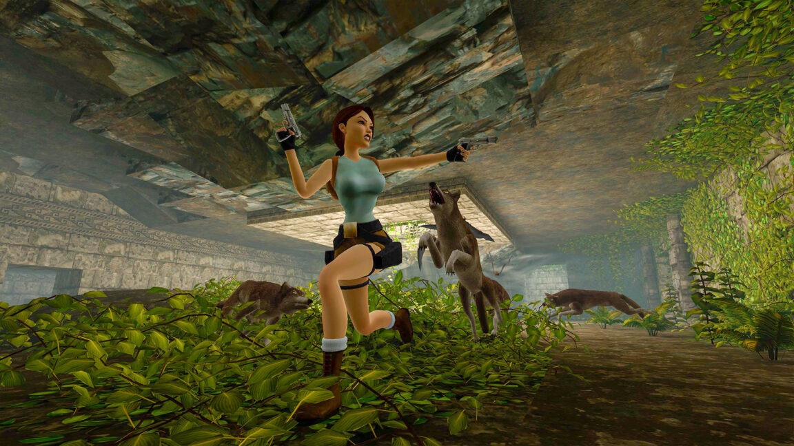 Lara runs from a wolf