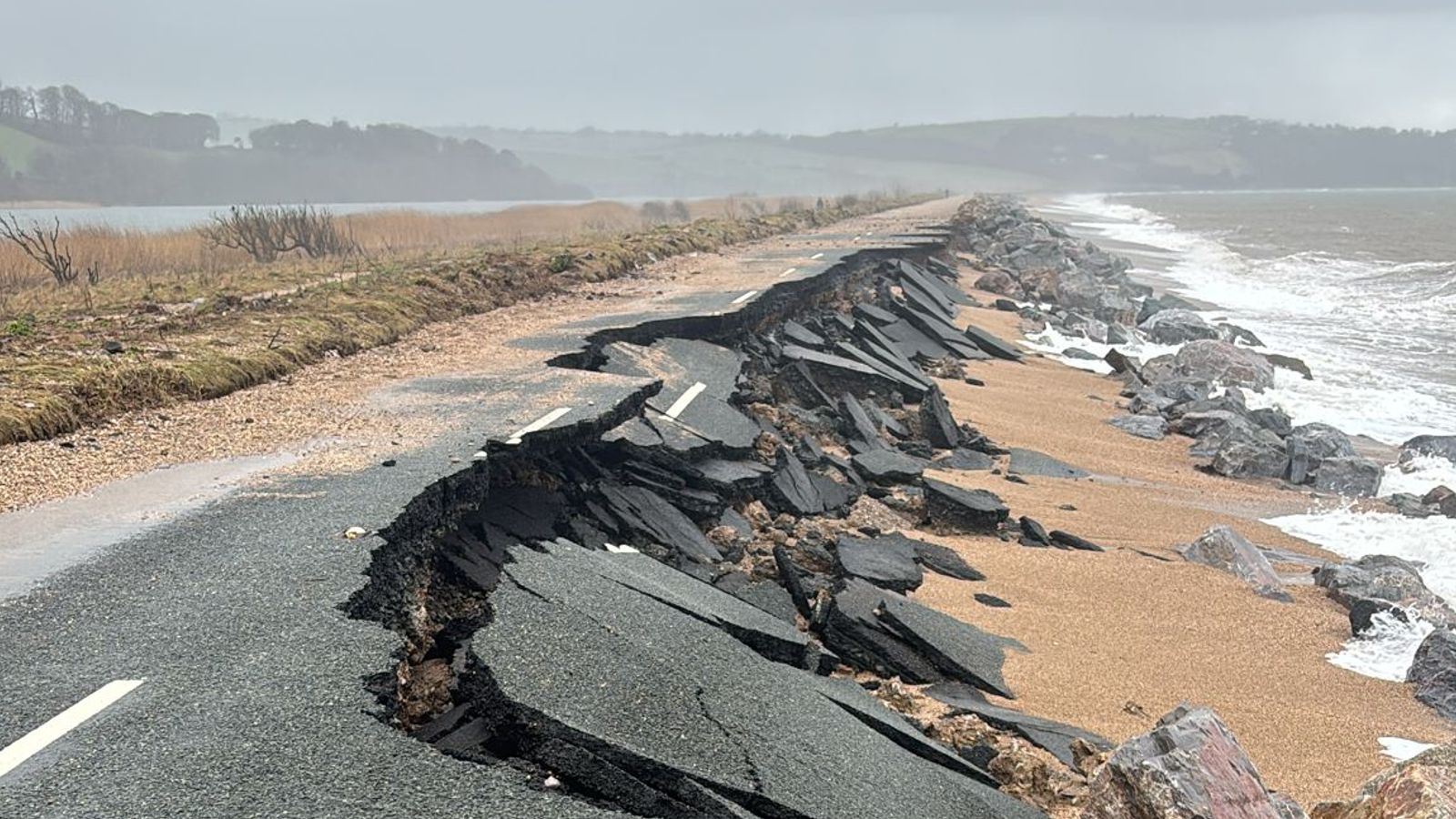 Part of the A379, connecting Torcross and Slapton, broke apart overnight on Tuesday. Pic: Office of Caroline Voaden