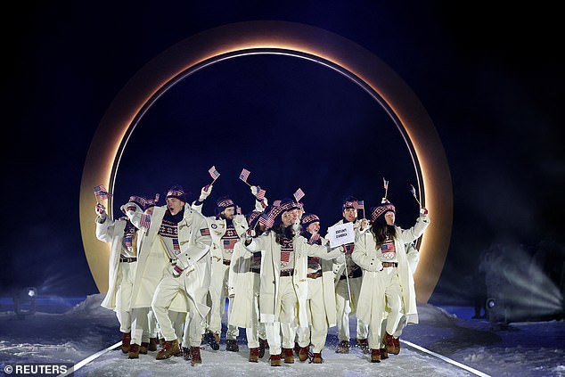 Milano Cortina 2026 Olympics - Opening Ceremony - Predazzo, Italy - February 06, 2026.  United States contingent in the athletes parade during the opening ceremony REUTERS/Kai Pfaffenbach