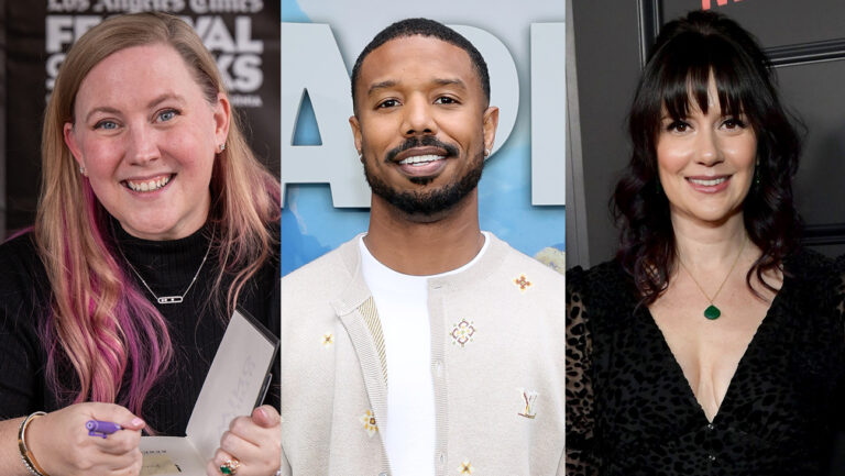 Rebecca Yarros, Michael B Jordan and Meredith Averill