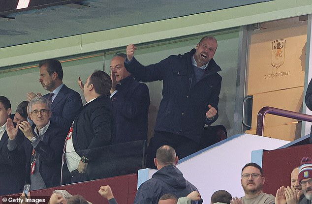 Prince William's raw emotion was visible as Aston Villa scored a third goal against Nottingham Forest on Thursday