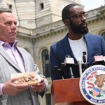 Illinois State Rep. Rick Ryan and “The Bear” actor Corey Hendrix attend a press conference highlighting Illinois state sandwich bill on May 20, 2026 in Springfield, Illinois.