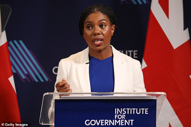 Tory leader Kemi Badenoch said on Tuesday: 'I'm afraid it doesn't matter if more black boys are searched, because it means more black lives will be saved'