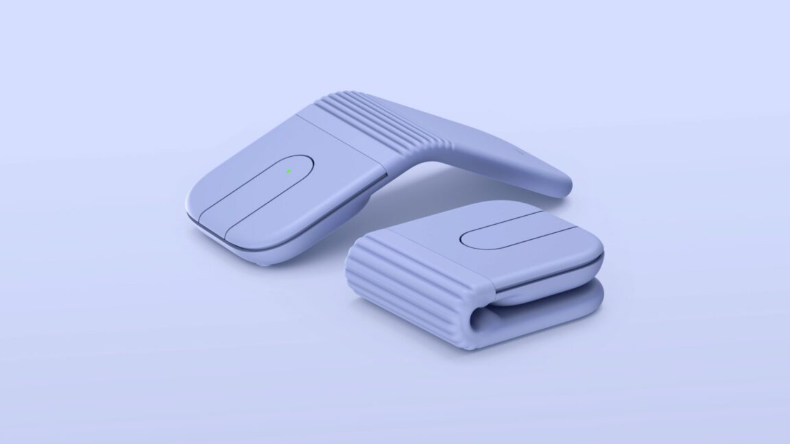Two Logitech Mobi Fold mice in Lilac