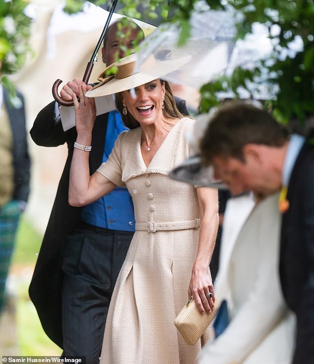 Princess of Wales nails wedding guest chic in an elegant £750 Roland Mouret outfit as she joins Prince William at Peter Phillips and Harriet Sperling's wedding