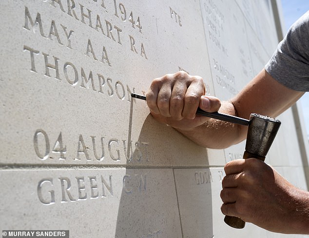 A trio of British engravers have been carefully hammering away at the stonework in a new section of the Normandy Memorial entitled ¿Addenda¿