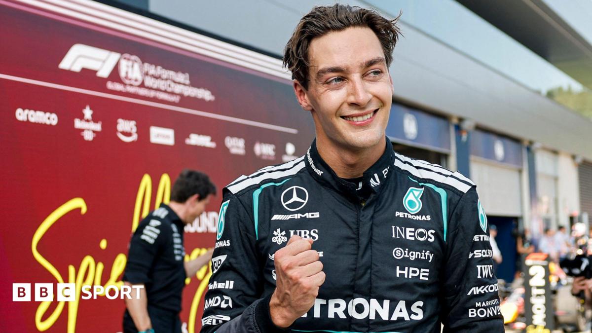 George Russell celebrates winning the Austrian Grand Prix
