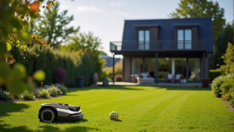 Close up of the Roborock lawn mower