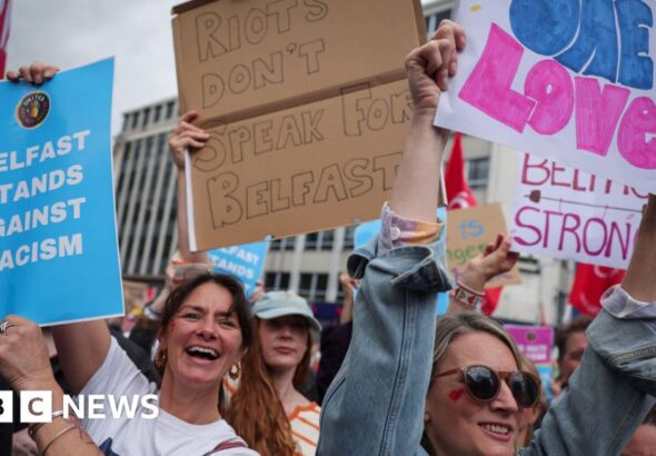 Thousands gather for anti-racism rally in Belfast after disorder