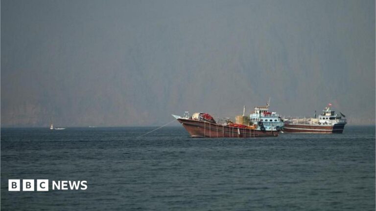Two vessels at the Strait of Hormuz, taken from Musandam, Oman