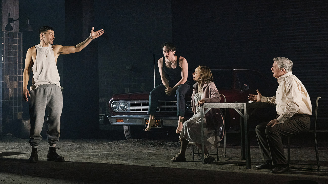 Christopher Abbott Ben Ahlers Laurie Metcalf and Nathan Lane in Death of a Salesman