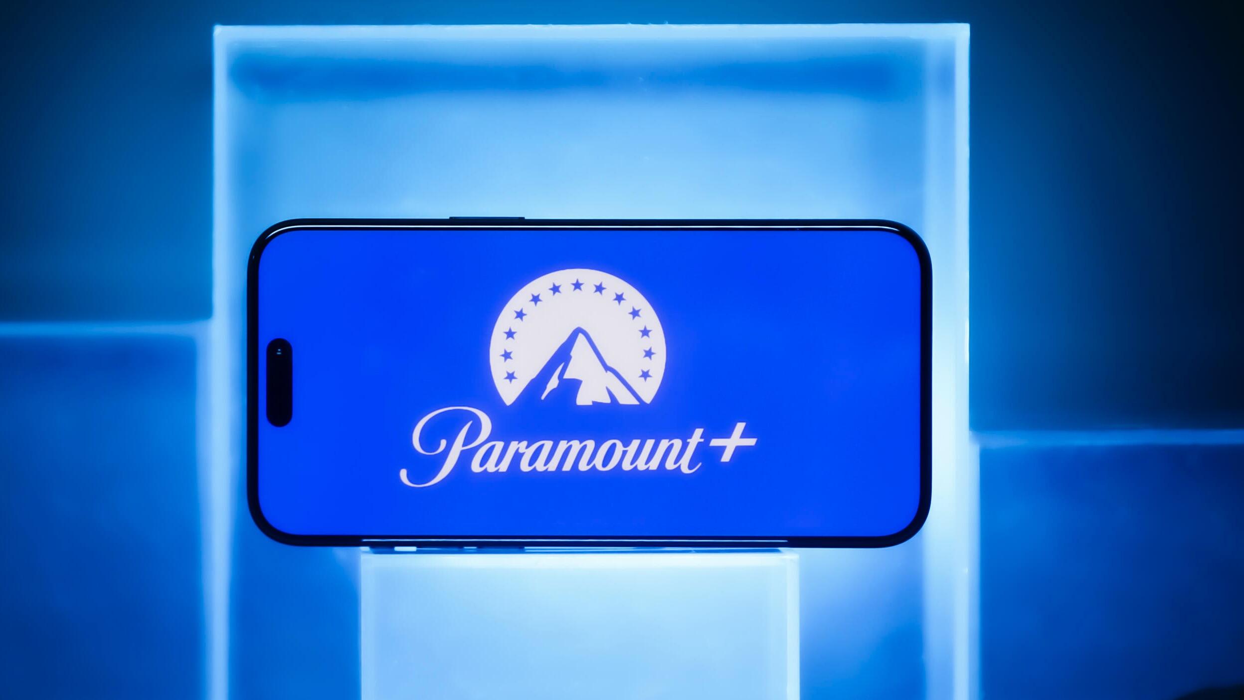 paramount logo on a phone in blue