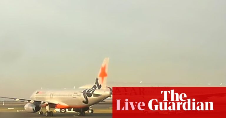 Australia news live: near miss for Jetstar and Qatar Airways planes taxiing at Sydney airport