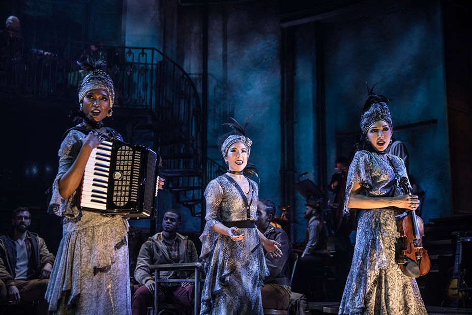 Jewelle Blackman, Kay Trinidad and Yvette Gonzalez-Nacer as the original fates in 'Hadestown' on Broadway.
