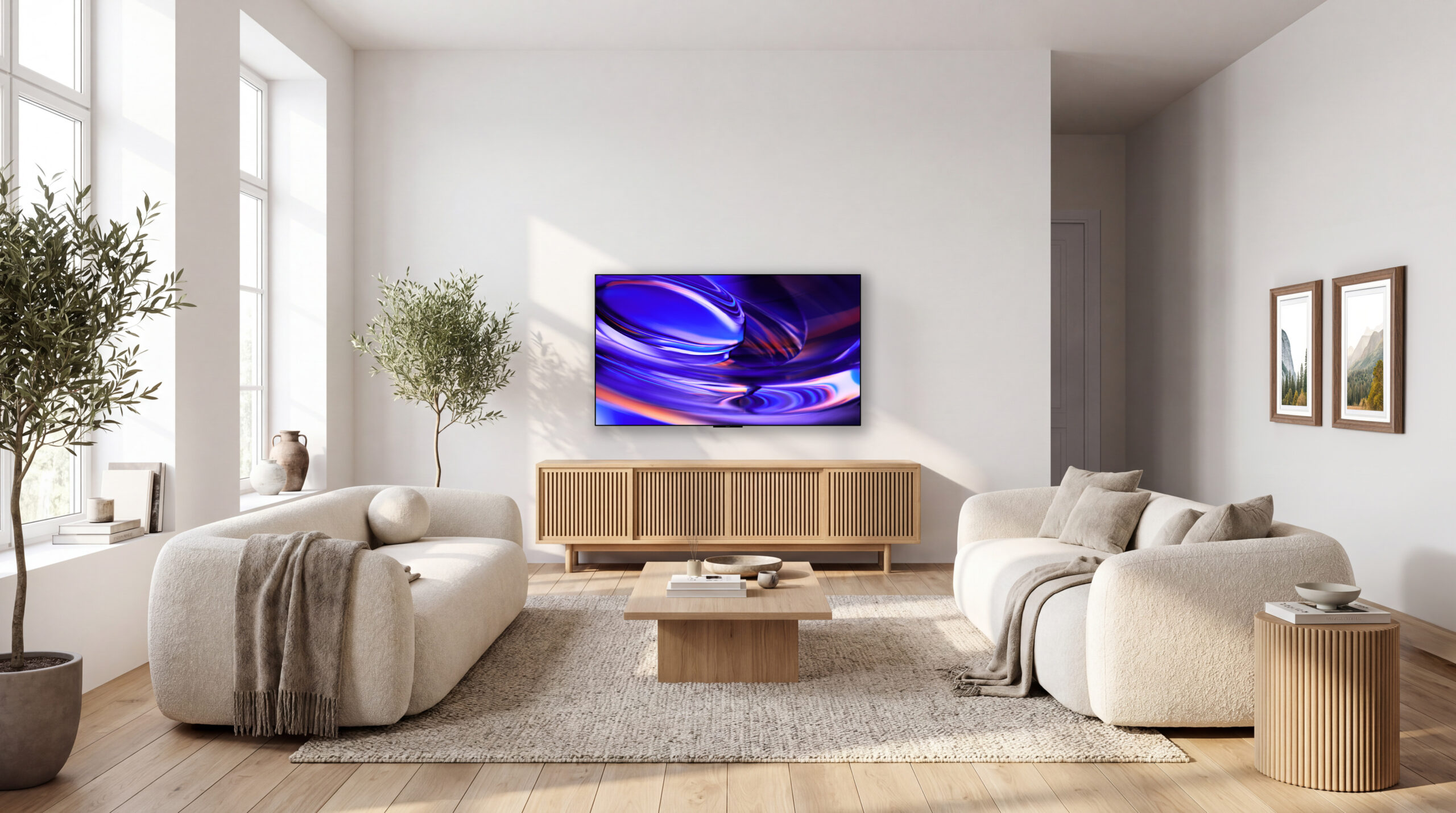 Bravia 6 mounted on a wall with purple screen