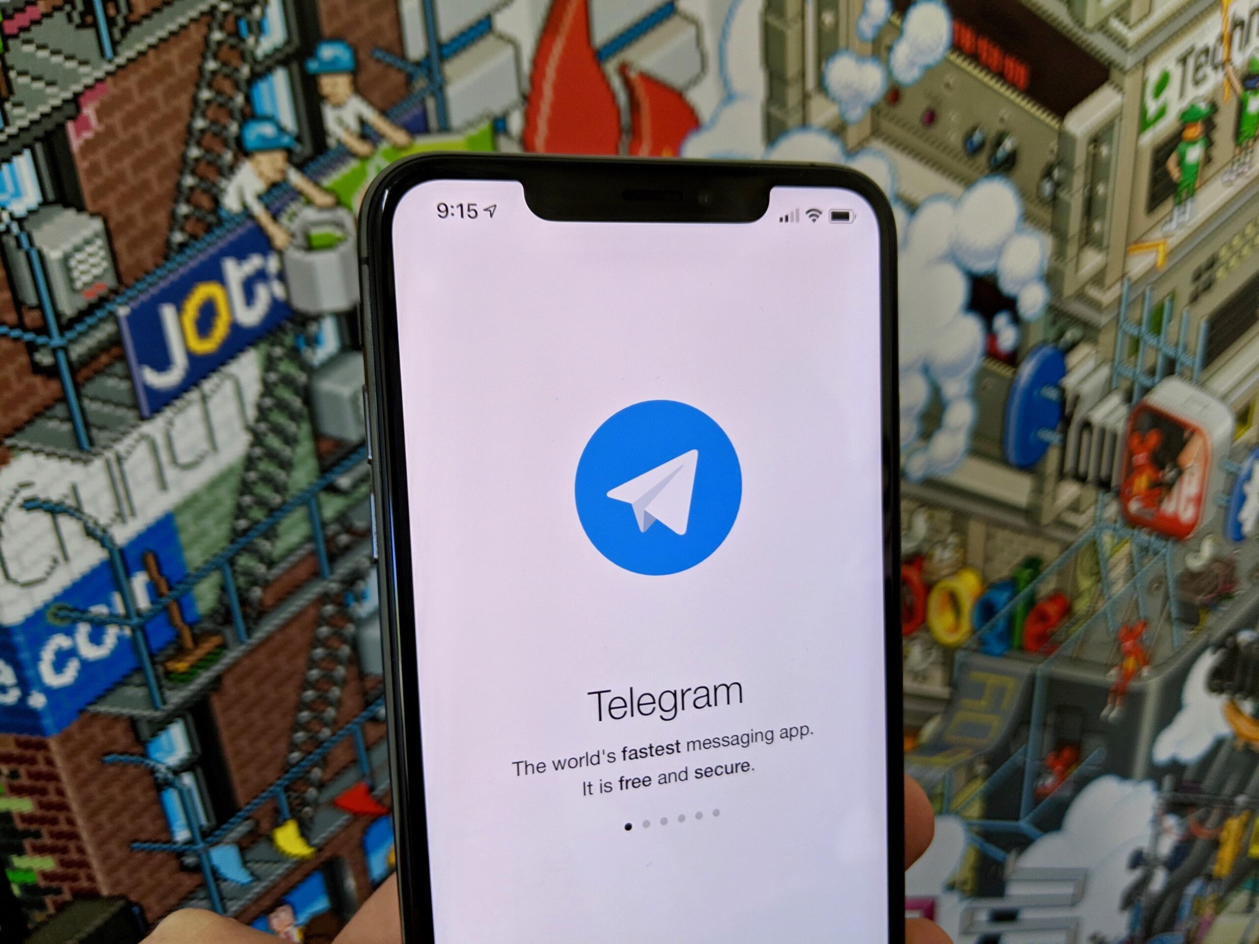 A screenshot of the Telegram app welcome screen on an iPhone.