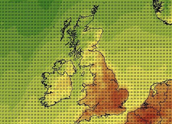UK weather maps turn volcanic red as temperatures rocket to 28C - 17 hottest counties