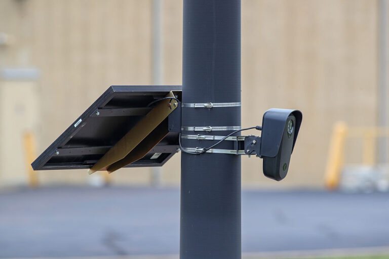 A Flock Safety camera is seen at the Buckhorn Plaza shopping.