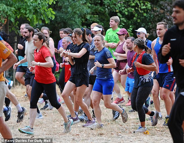 Thousands of runners around the country are to begin a mass protest calling on the parkrun event to stop allowing trans women to register as female. Pictured: Participants in a London parkrun yesterday