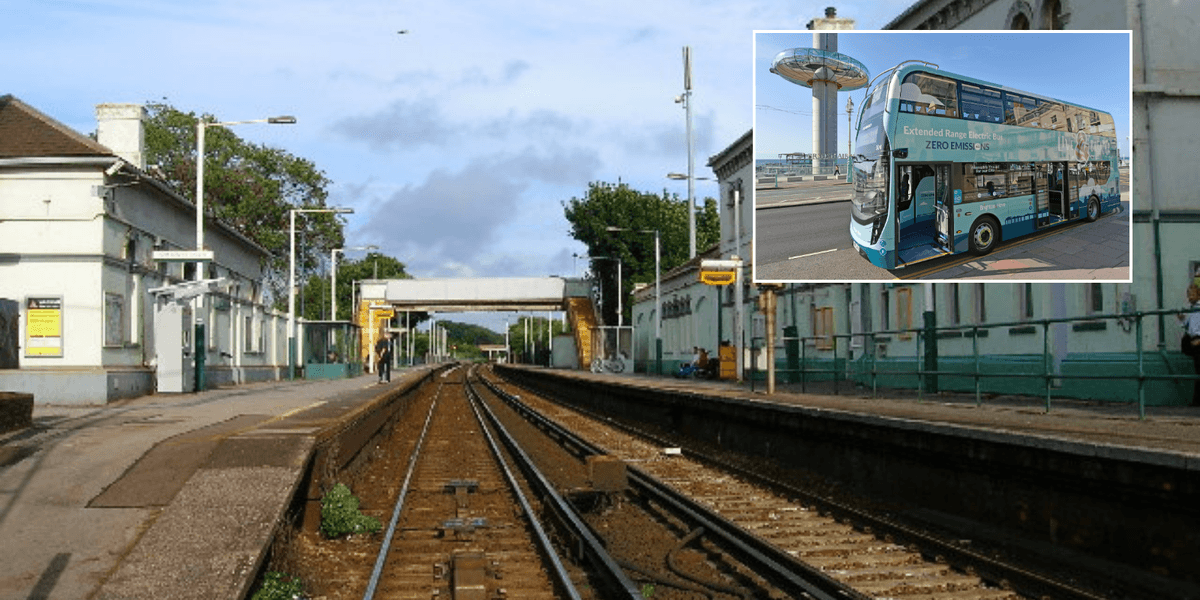 Chaos as bus CRASHES into parked cars at train station causing disruption across rail line