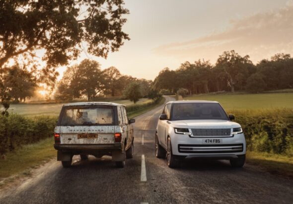An old Range Rover Classic and a new Range Rover EV