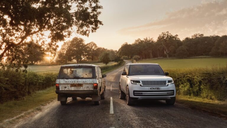 An old Range Rover Classic and a new Range Rover EV