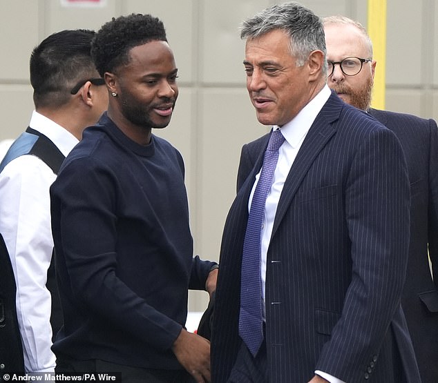 Raheem Sterling pictured arriving in court to face charges following a car crash in May