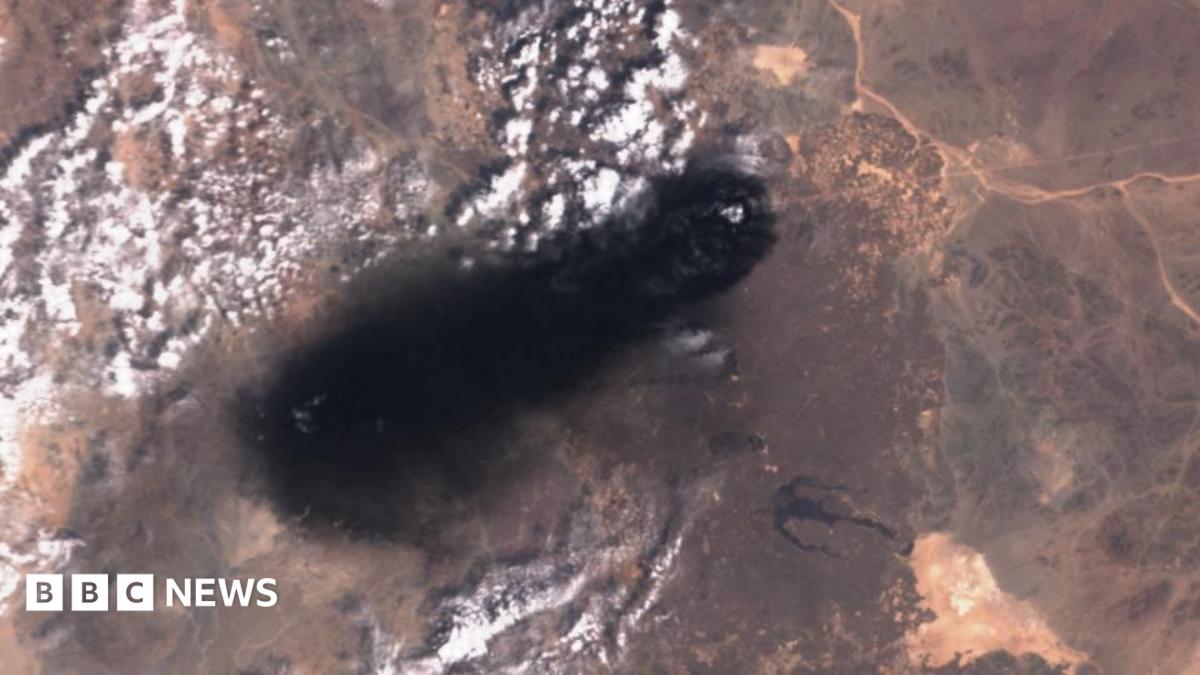 Satellite images show blackened areas where the East-West pipeline was hit