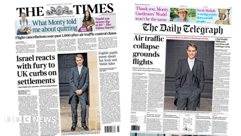 "Israel reacts with fury to UK curbs on settlements" reads the headline on the front of the Times.