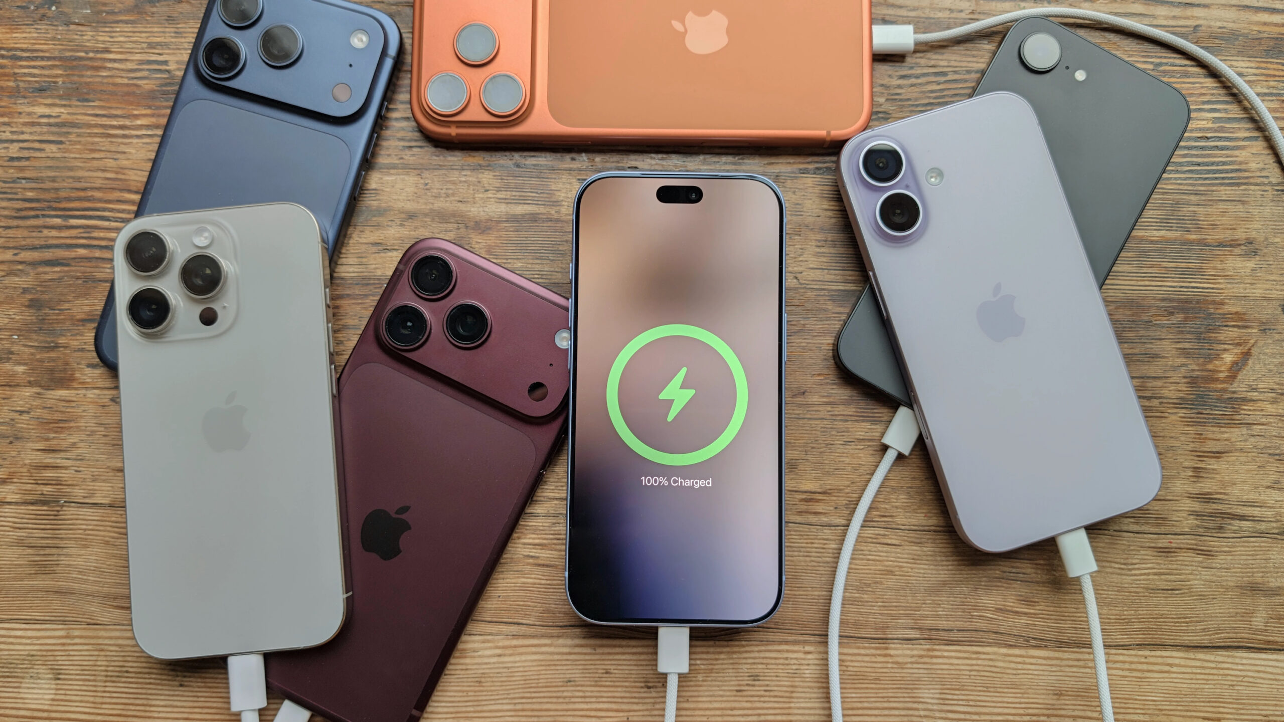 A handful of iPhones charging