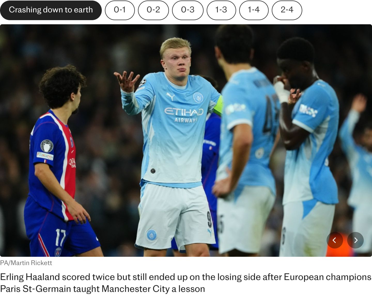 Man City dismantled by Paris St-Germain in breathless Champions League battle