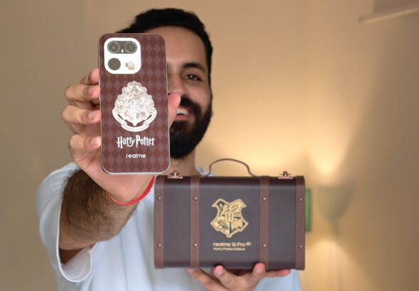 Prakhar Khanna holding the Realme 16 Pro 5G Harry Potter Edition.